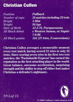 1998 Cadbury Memorable Moments #5 Christian Cullen Back
